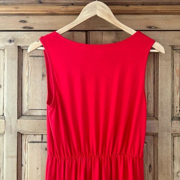 Esmara Women's Medium‎ Red Maxi V-Neck Sleeveless Dress Flowy Slits Viscose Long - Picture 10 of 11